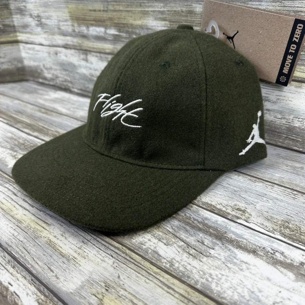 Jordan‎ Flight Strapback Hat Mens M/L Olive Green Wool Blend Jumpman HF6241 NEW